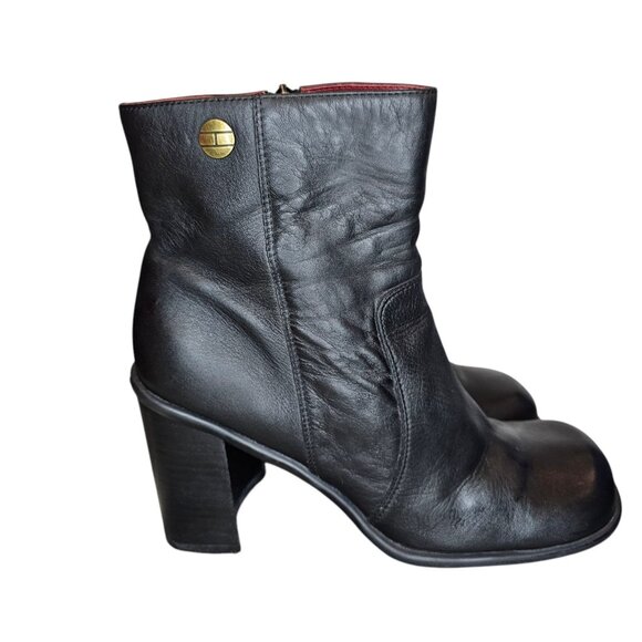 Retro 90s Y2K Black Boots Square Toe Chunky‎ Block Heel Sz 10 Tommy Hilfiger - Picture 2 of 12